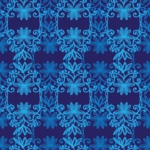 lotus floral trellis in blue tones by rysunki_malunki