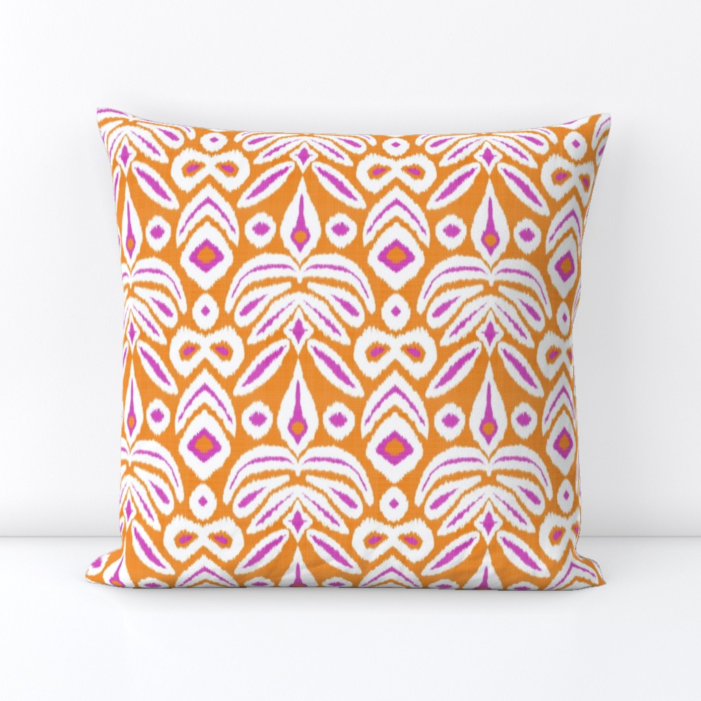 Reverse Fuschia and Orange Bloom Ikat 