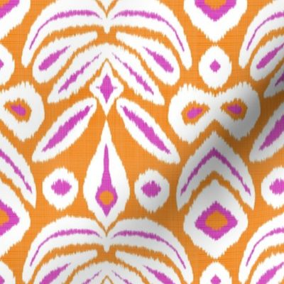 Reverse Fuschia and Orange Bloom Ikat 