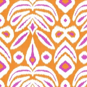 Reverse Fuschia and Orange Bloom Ikat 