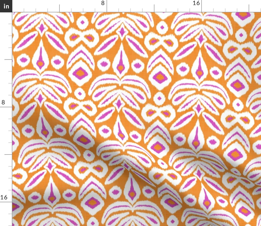 Reverse Fuschia and Orange Bloom Ikat 