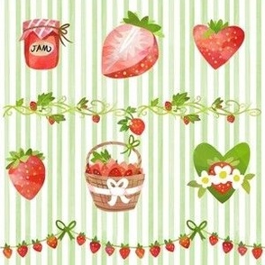 Strawberries on Green Stripes