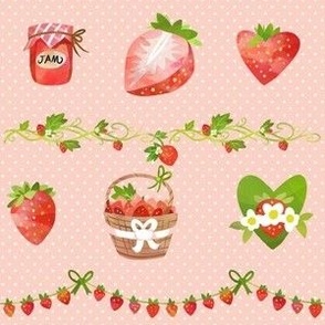 Strawberries on Pink Blush Polka Dots