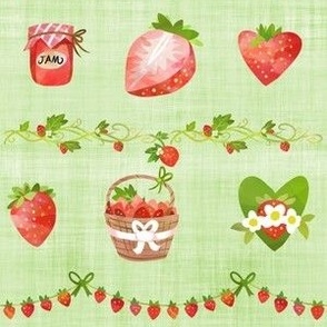 Strawberries on Spring Green Linen