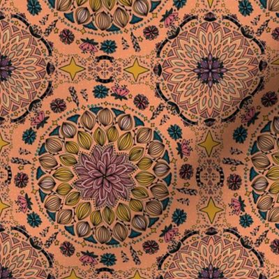 Maximalist Folk Art Floral Quilt PEACH ORANGE