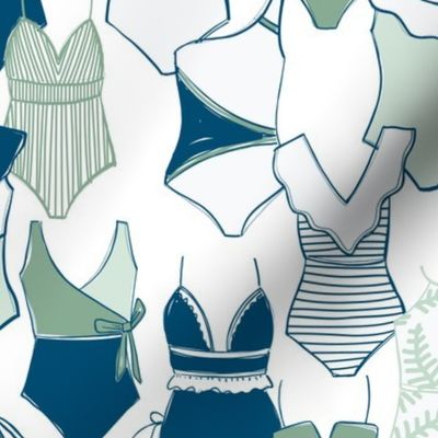 Small Blue and Green Swimsuits | Bathing Suits | Bathroom | Pool House | Locker Room