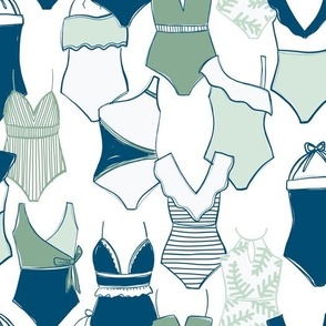 Small Blue and Green Swimsuits | Bathing Suits | Bathroom | Pool House | Locker Room