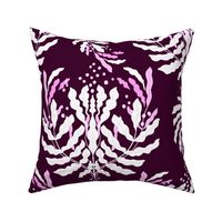 Abstract botanical leaves large scale, purple white