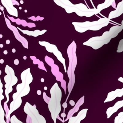 Abstract botanical leaves large scale, purple white