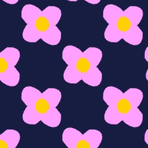 Retro Pink Flower Check on Navy — Large