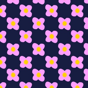 Retro Pink Flower Check on Navy — Medium