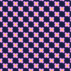 Retro Pink Flower check on Navy — Small