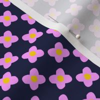 Retro Pink Flower Check on Navy — XSmall