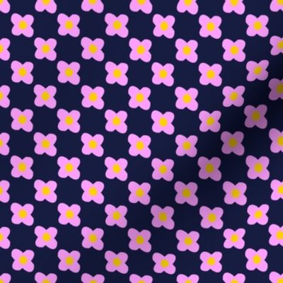 Retro Pink Flower Check on Navy — XSmall