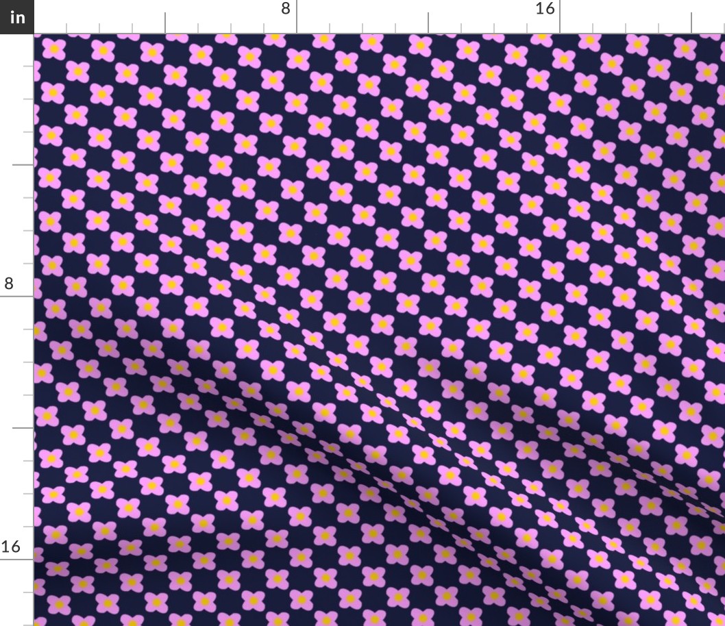 Retro Pink Flower Check on Navy — XSmall