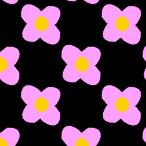 Retro Pink Flower Check on Black — Large