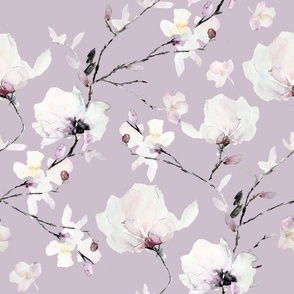 Purple Floral / Large White Modern Abstract Flowers