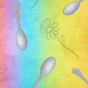 Spoons and Daisies on Rainbow Watercolor Large Scale