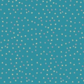 Maximalist Folk Art Floral Quilt  Collection - STARS -  LAGOON TEAL BLUE