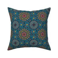 Maximalist Folk Art Floral Quilt PEACOCK TEAL BLUE