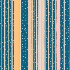 Maximalist Folk Art Floral Quilt  Collection - STRIPES + STARS - PEACOCK TEAL BLUE