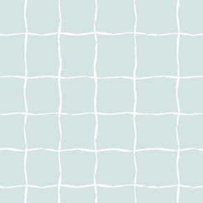 Hand drawn minimalist windowpane grid squares white lines on aquamarine