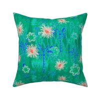 Boho Floral in Green, Blue, and Cyan. 