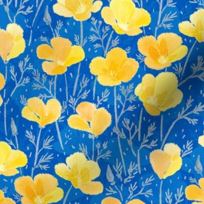 Watercolor Yellow Poppies (blue) // Ukrainian Maki// Українськи Маки