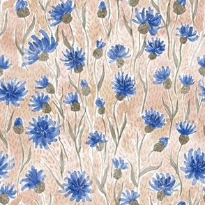 Watercolor Blue Cornflowers (beige) // Ukrainian Voloshky// Українськи Волошки