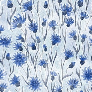 Watercolor Blue Cornflowers (dusty blue) // Ukrainian Voloshky// Українськи Волошки