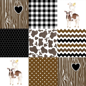 Farm//Love you till the cows come home//Black Brown w/ Brown Cow - Wholecloth cheater Quilt