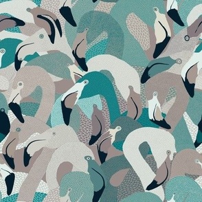 Flamingoes in Teal and Tan - LARGE