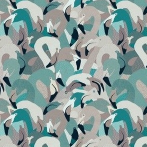 Flamingoes in Teal and Tan - SMALL