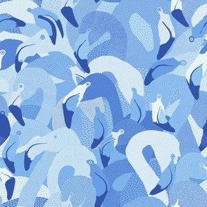 Flamingoes in Light Blue - LARGE