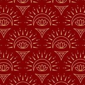 Crescent Lotus Gold on Dark Red