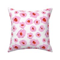 Buttercup flowers sweet blossom garden retro scandinavian style painted freehand organic shapes pink ruby red on white