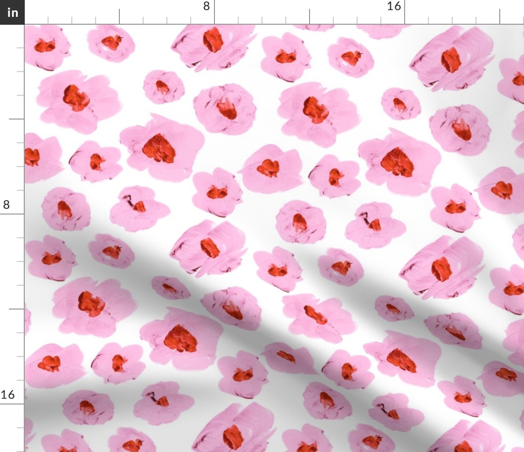 Buttercup flowers sweet blossom garden retro scandinavian style painted freehand organic shapes pink ruby red on white