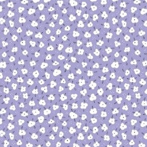boho daisy flowers white bloom on very peri purple  | Cotton Collection