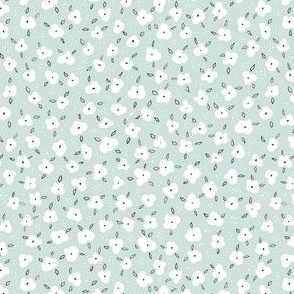 boho little flowers | white bloom on green | Cotton Collection