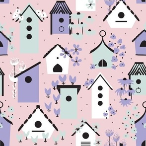 birdhouses  on pink | Candy: Cotton Candy, Lilac, Seaglass
