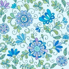 Blue folk decorative floral pattern