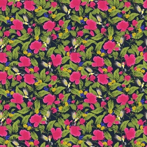 Rose pink petals navy small scale 9''