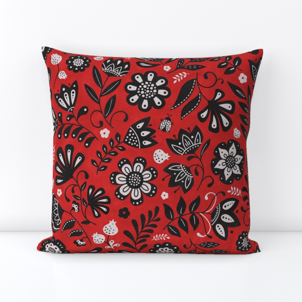 modern spanish folk flowers - red