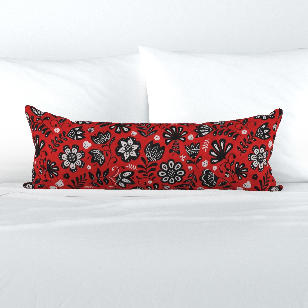 modern spanish folk flowers - red