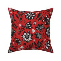 modern spanish folk flowers - red