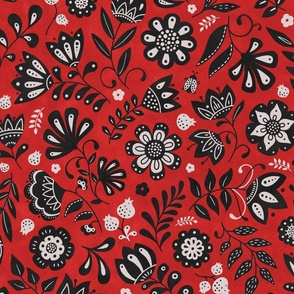 modern spanish folk flowers - red