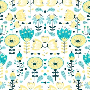 Folsky Florals teal yellow