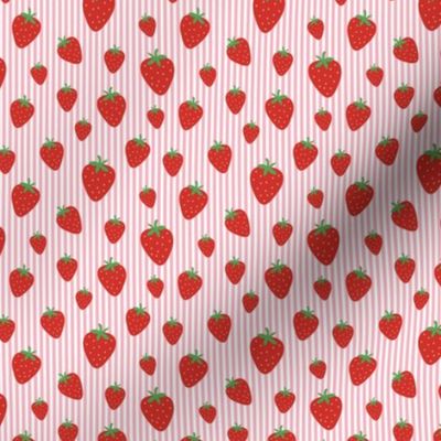 Strawberry field summer garden and vertical Breton stripes red green on pink white