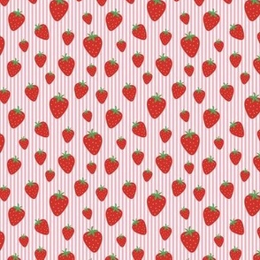 Strawberry field summer garden and vertical Breton stripes red green on pink white