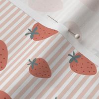 Strawberry field summer garden and horizontal Breton stripes soft blush vintage red